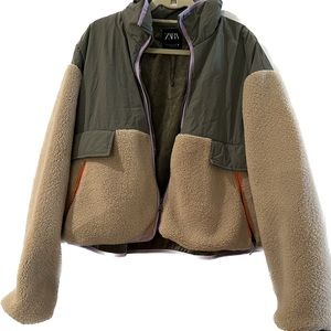 Zara Teddy fleece jacket with contrast piping